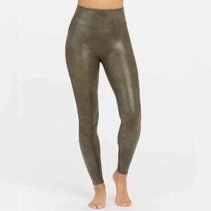 SPANX Faux Leather Croc Shine Leggings - Dark Olive Green